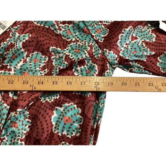 Anthropologie printed long sleeve front tie elastic back V-neck blouse size M - Picture 5 of 8